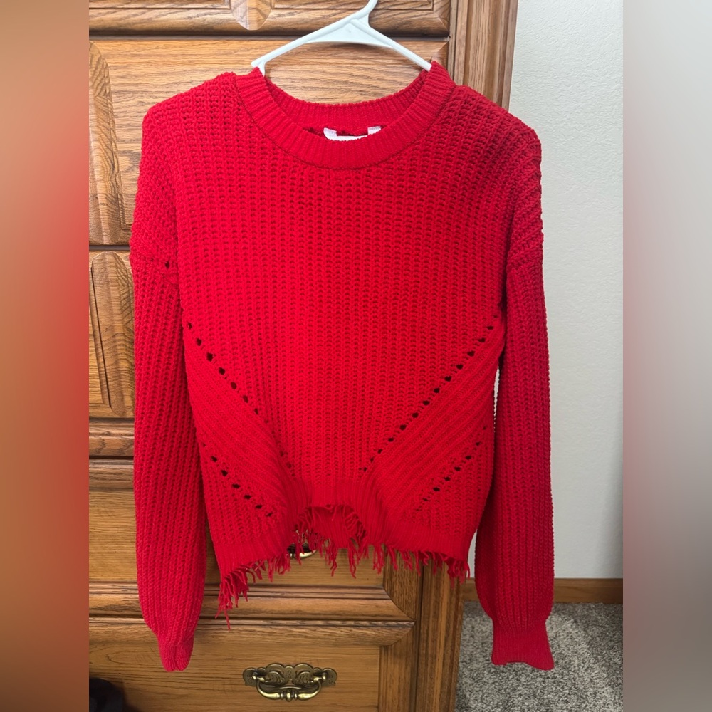 No Boundaries Red Fringe Hem Sweater